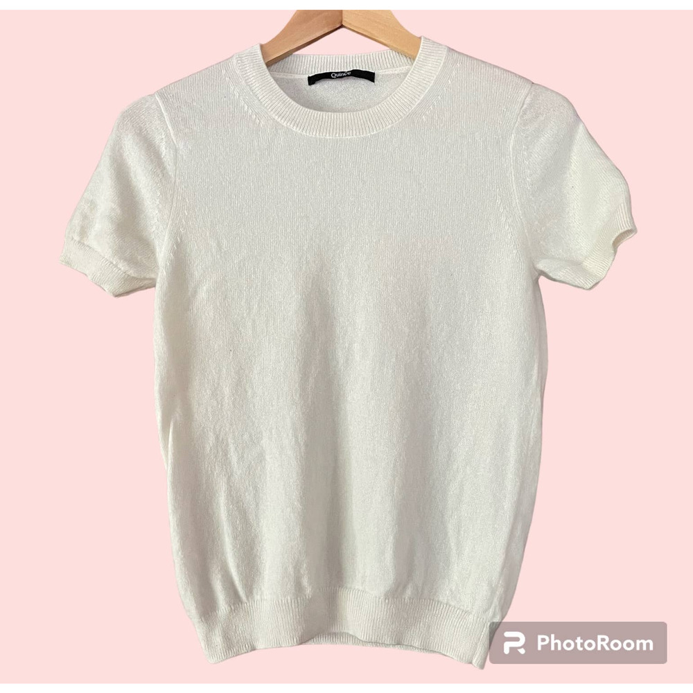 Quince Mongolian Cashmere Sweater Tee Short Sleeve White Size Medium